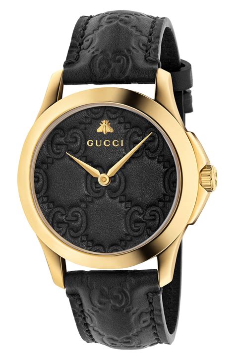 gucci watch black leather strap.